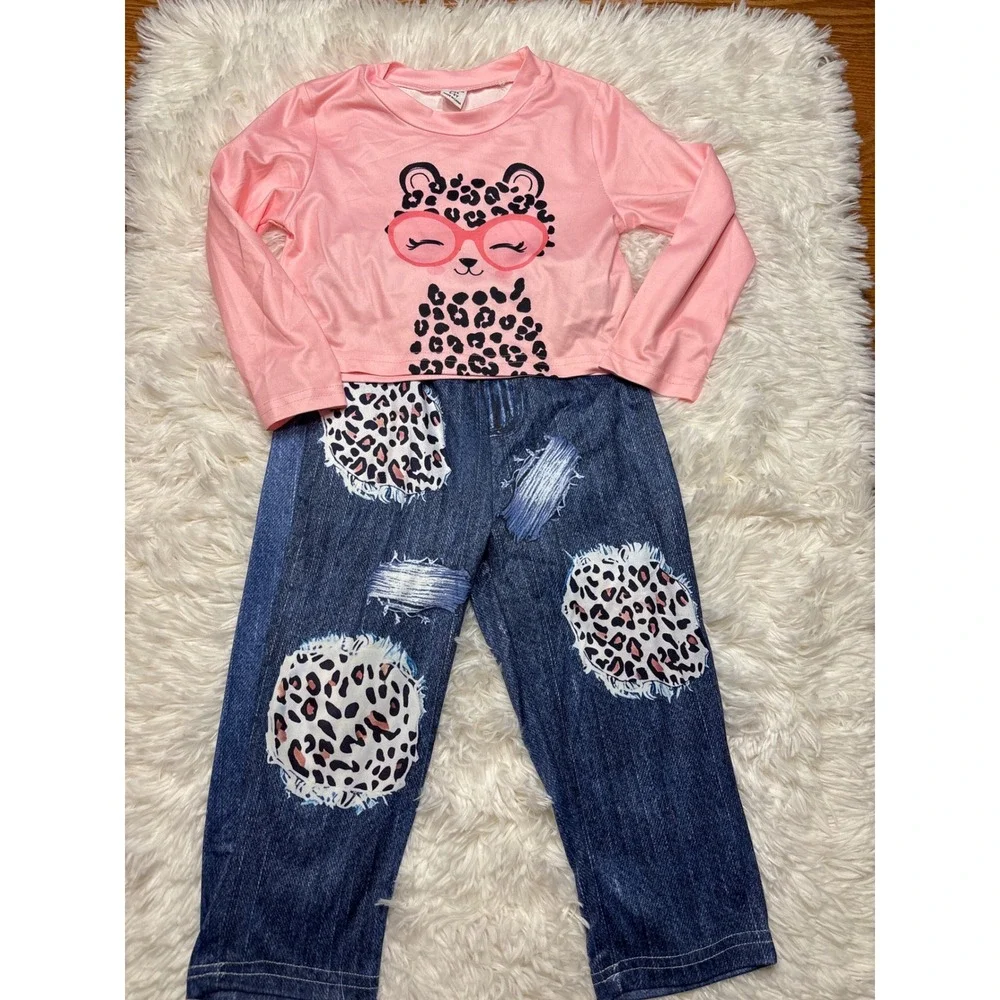 SHEIN Toddler Girls Clothing Bundle Size 2-3Y Leopard Cat Pink Mix Match 8pc